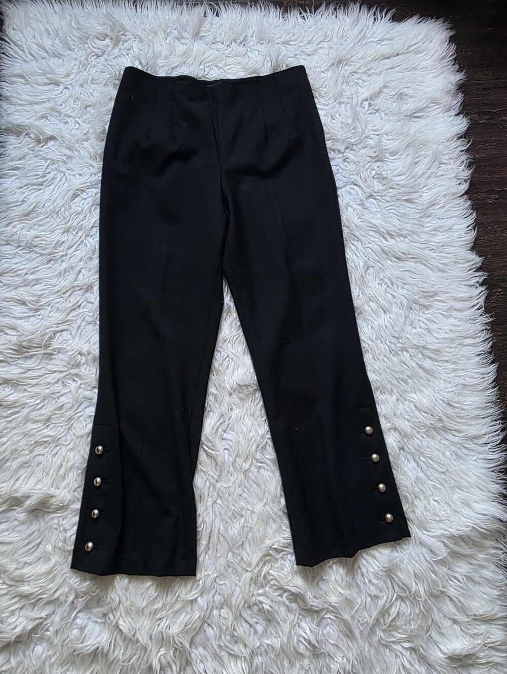 Club Monaco Black Wide-Leg Ankle Pants with Gold Buttons